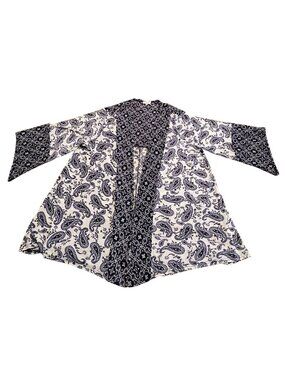 Siren Lily Womens 2X Blue & White Paisley Hi-Low Kimono/Cover-Up Open Front